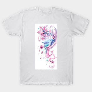 Water Leaves 7 - Watercolor Woman Portrait T-Shirt